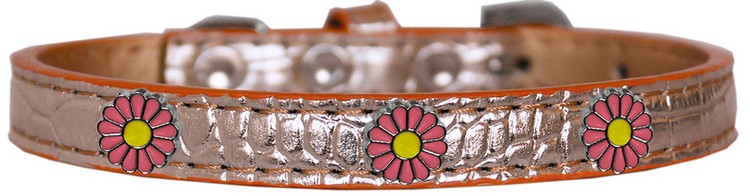 Pink Daisy Widget Croc Dog Collar Copper Size 12